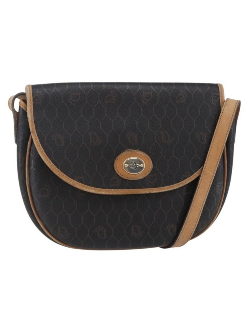 Authentic Christian Dior Honeycomb Canvas Shoulder Bag PVC Leather Black